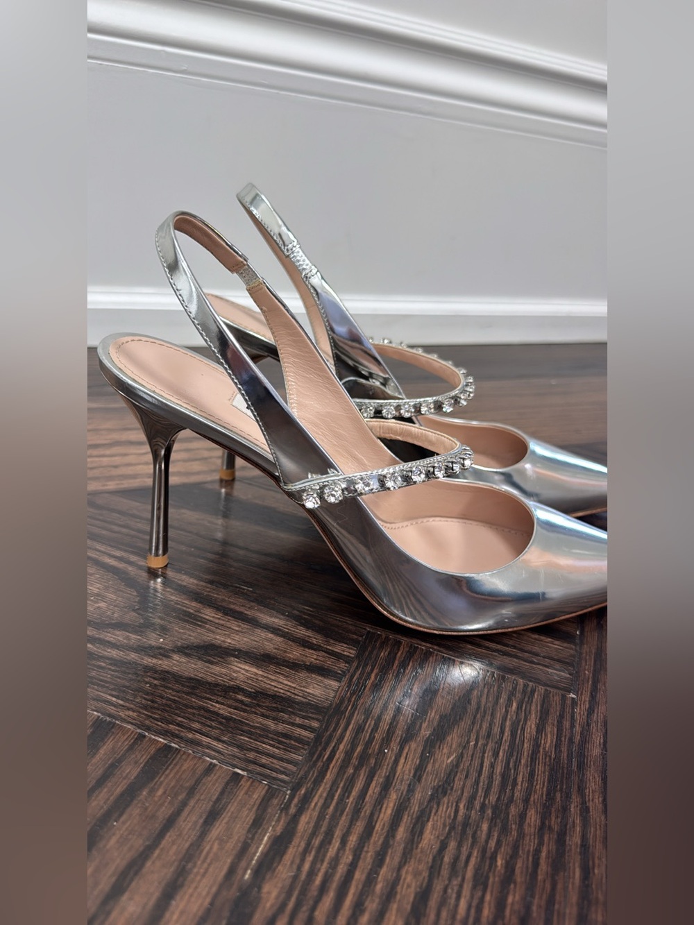 MIU MIU Jewelled - Silver Pointed-Toe Slingback Pump - Size 9 🤍🩶 - Picture 10 of 10